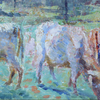 oil painting cows in the landscape