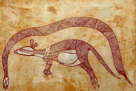 Indigenous image of a cross-hatched snake above a kangaroo