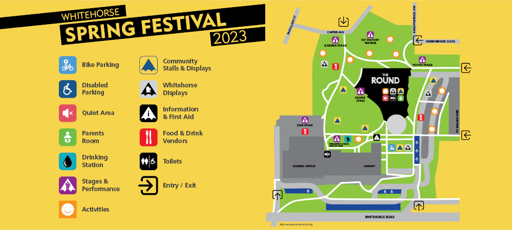 A map depicting the activities at the Whitehorse Spring Festival 