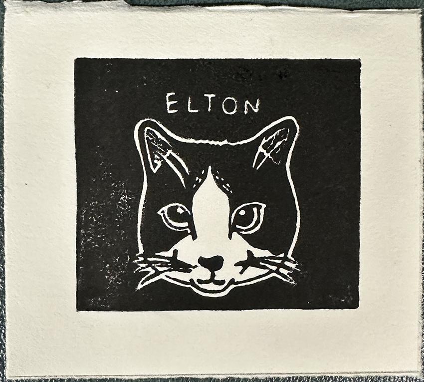 lino print of pet portrait by Patricia Agus