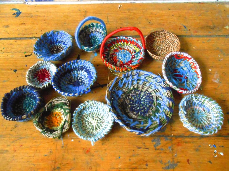 Basket weaving collection of hand made baskets 