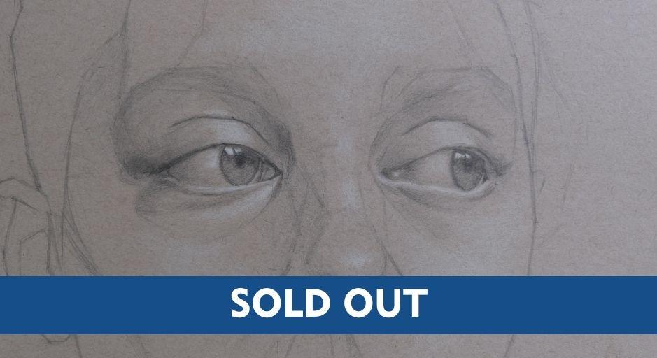 Sketch of a face with sold out graphic 