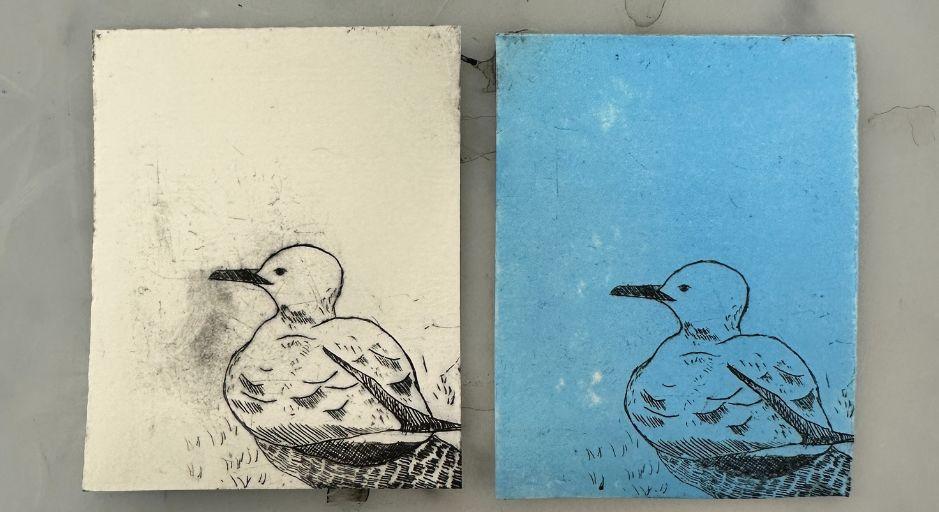 kids Printmaking - Relief-etching of a bird 