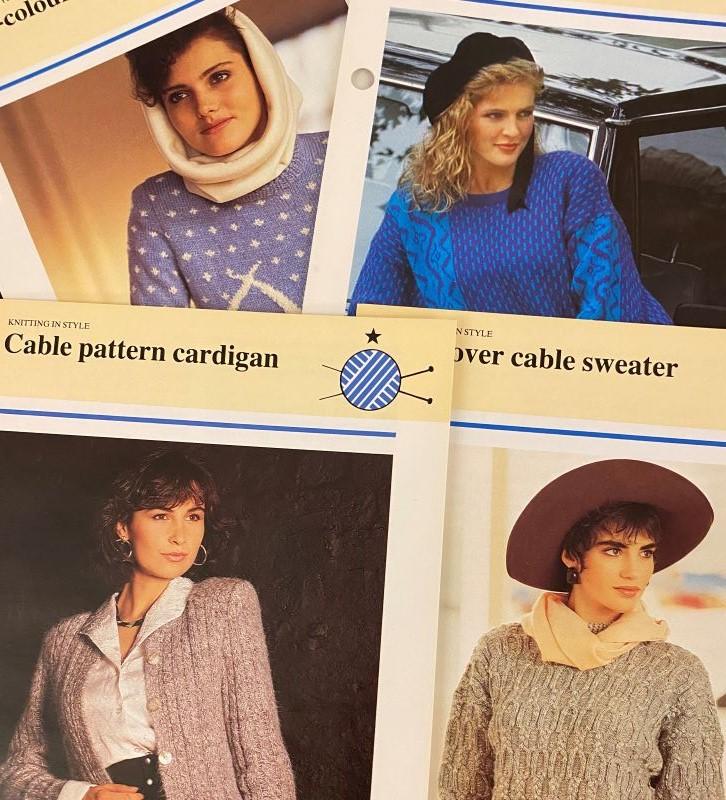 Montage of women modelling 1980s knitted jumpers