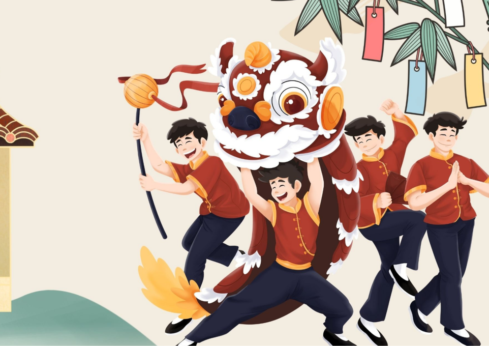 Illustrated image of people celebrating Lunar New Year 