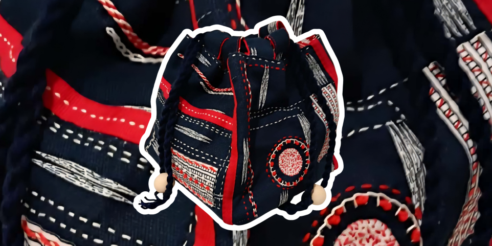 Example stitches on Japanese ricebag