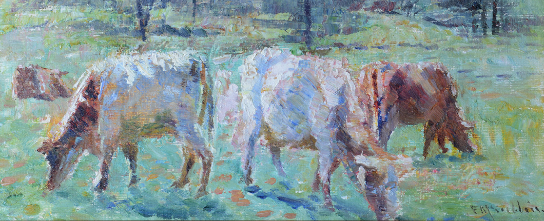 oil painting cows in the landscape