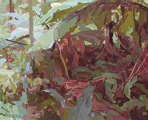 oil painting of green bushes