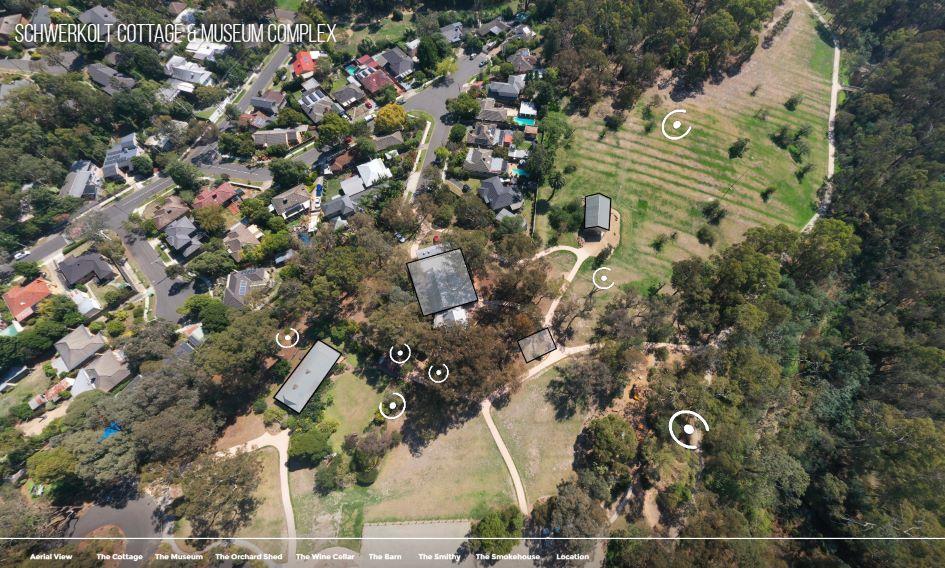 Aerial image of Schwerkolt Cottage site in Mitcham