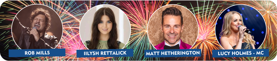 Headshots of all the performers in a row