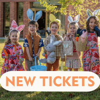 Kids having an egg hunt with the text 'New Tickets' 