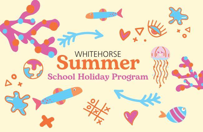 Summer School Holidays with bright fun images like fish and love hearts