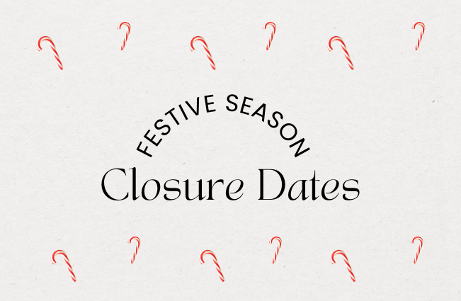 candy canes and text in the middle saying festive season closure dates