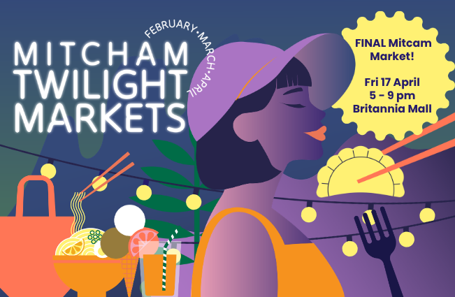 Mitcham Twilight market illustration and logo