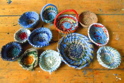 Basket weaving collection of hand made baskets 