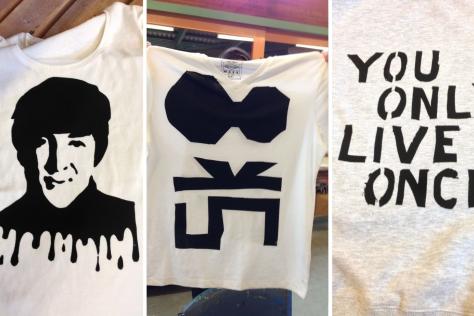 Screen printing black ink on fabric various designs 