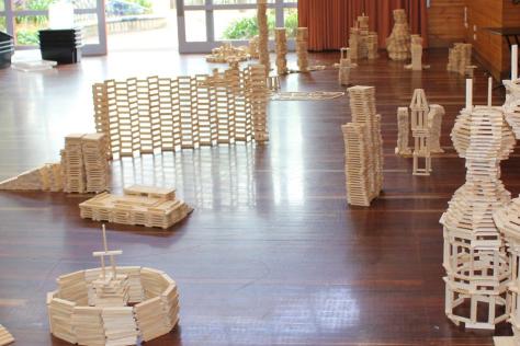 planks building blocks structures in arbour hall at Box Hill Community Arts Centre