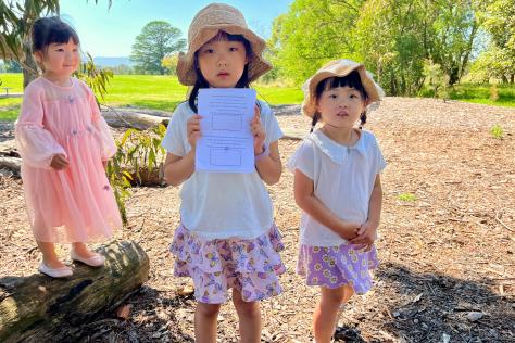 3 children on a treasure hunt at Strathdon House 