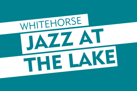 jazz at the lake banner on teal background