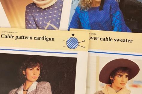 Montage of women modelling 1980s knitted jumpers