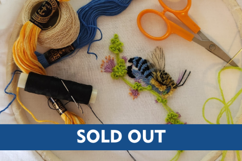Embroidery with sold out banner