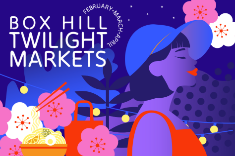 Graphic with women's side profile and flowers and fairy lights. 