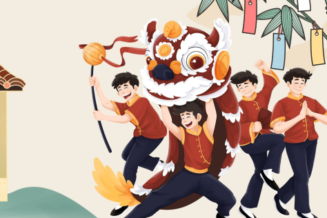 Illustrated image of people celebrating Lunar New Year 