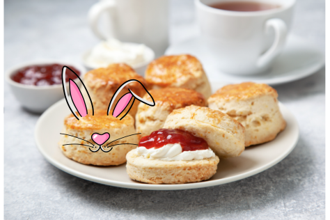 Tea and scones with bunny ears
