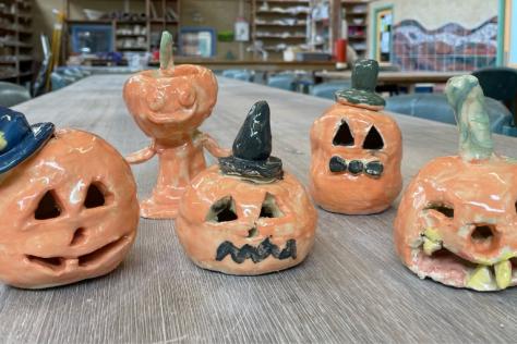 Spooky clay pumpkins Halloween at day  