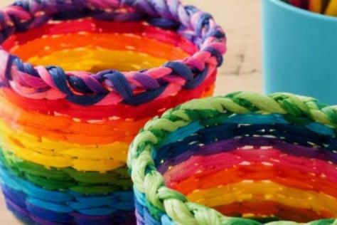 hand woven rainbow colourful baskets 
